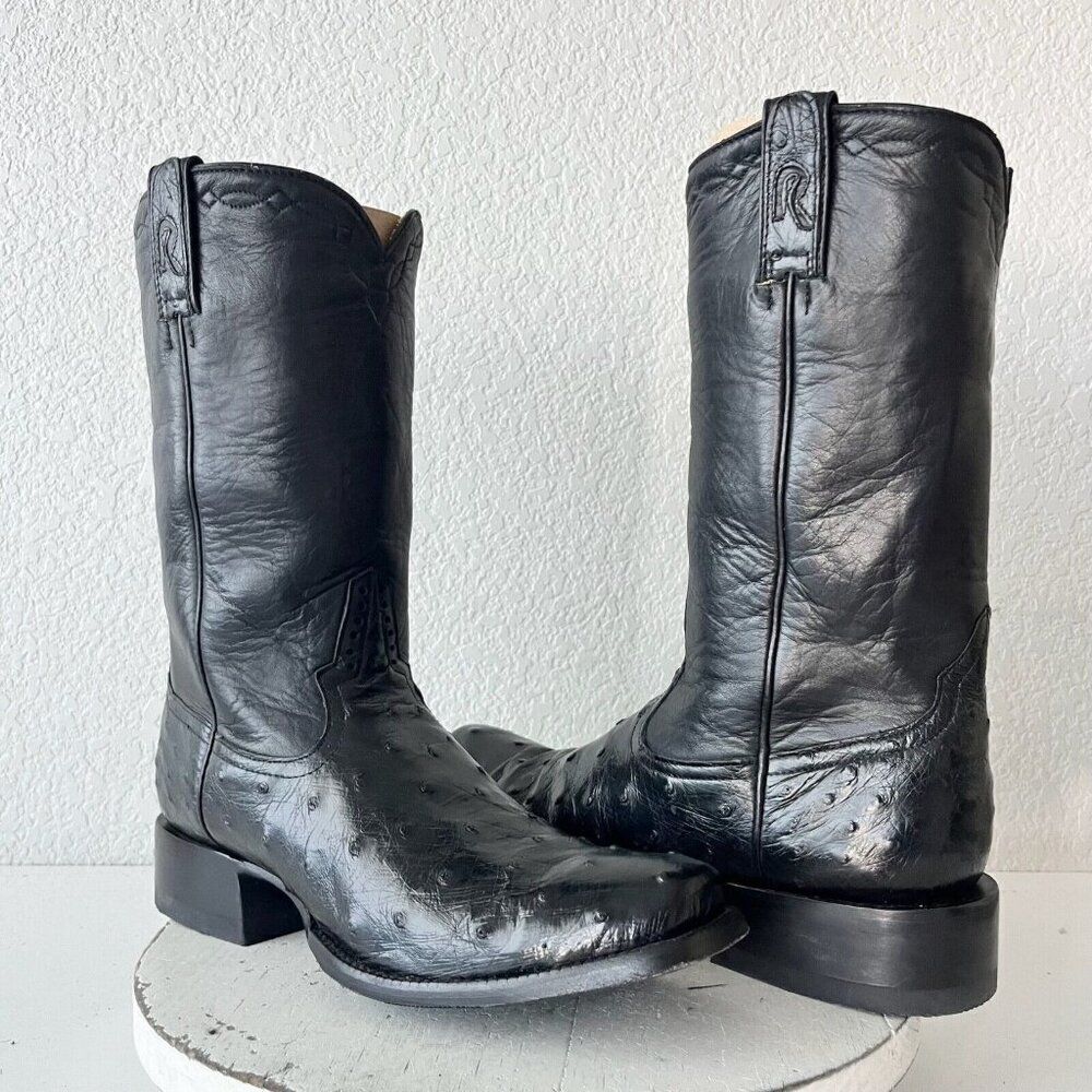 Rod Patrick Womens Cowboy Boots 11A Black Full Quill Ostrich Western Blunt Toe